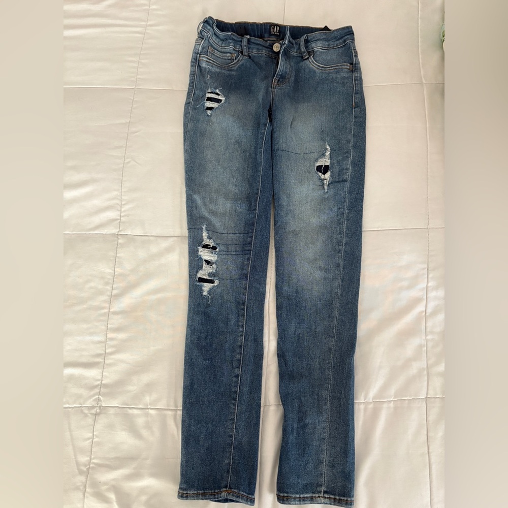GAP Blue Straight Leg Jeans with Distressed Details